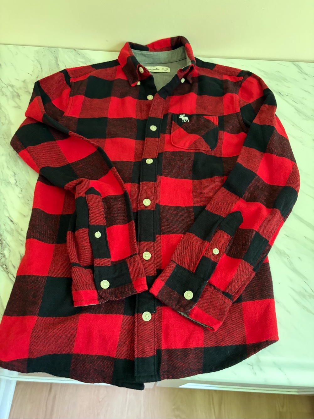Abercrombie & Fitch Red and Black Buffalo Plaid Button-Down Shirt